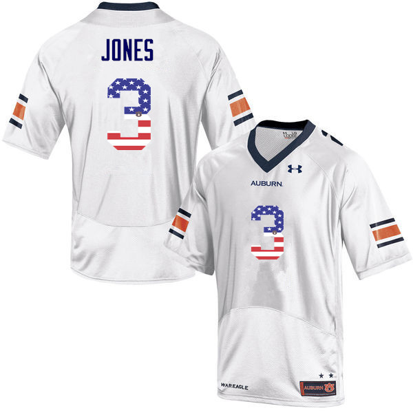 Men #3 Jonathan Jones Auburn Tigers USA Flag Fashion College Football Jerseys-White - Click Image to Close
